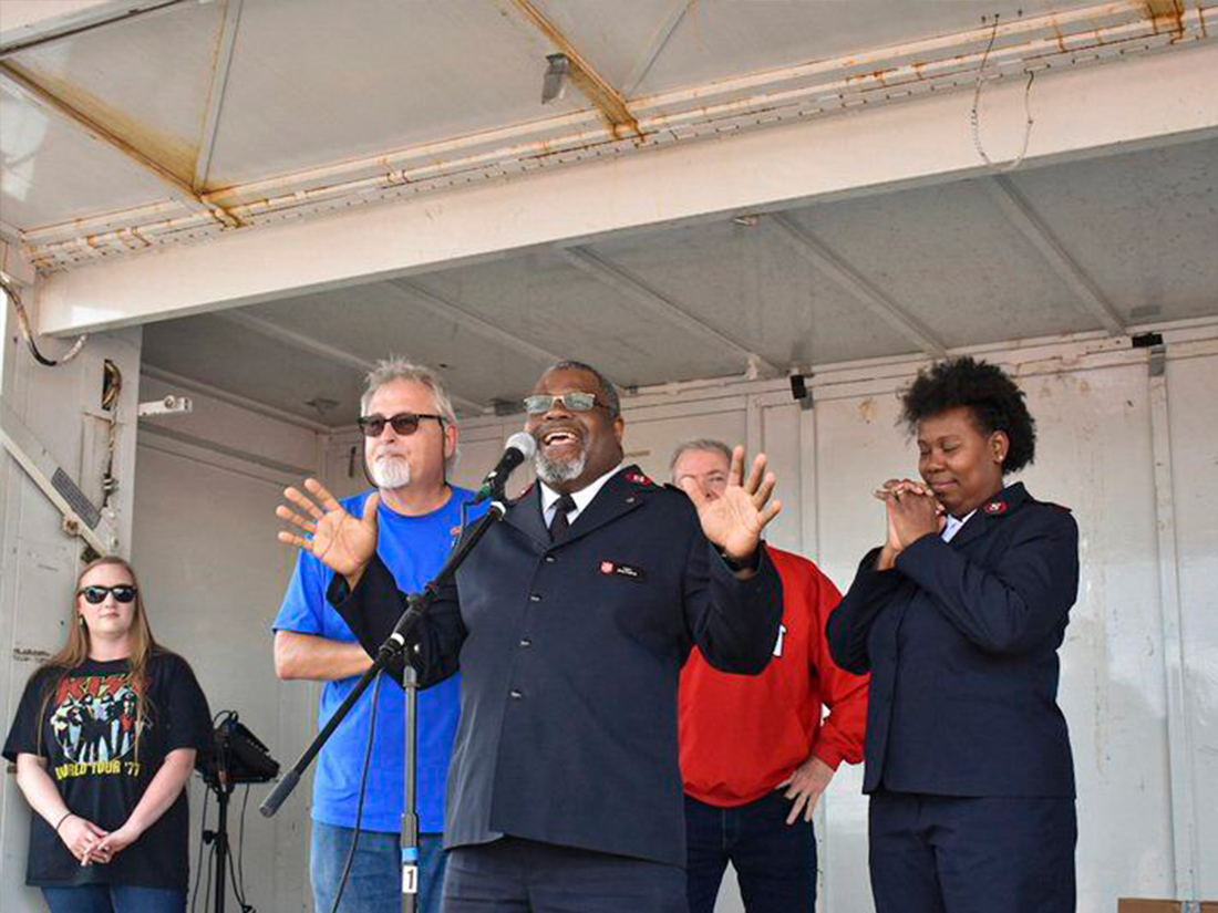 Capt-Chris-Thomas-ESF Bryce Ethridge | The Valdosta Daily TimesSalvation Army Capt. Chris Thomas said it was an act of God to see all of the donations and the huge turnout of riders. Fellow Capt. Tasha Thomas said she is happy the Salvation Army is the beneficiary of the Empty Stocking Fund